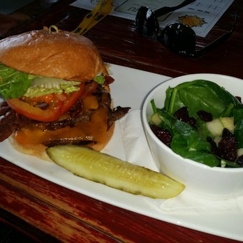 Red Tail Grill - American Burger w/smoked cheddar and bacon...baby spinach salad w/oversized craizins and pieces of green apple....very good. - New American Near Me - Park City, Utah Red Tail Grill - American Burger w/smoked cheddar and bacon...baby spinach salad w/oversized craizins and pieces of green apple....very good. - New American Near Me - Park City, Utah