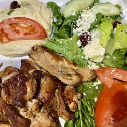 Dalia's - Chicken thigh plate with hummus and Greek salad
