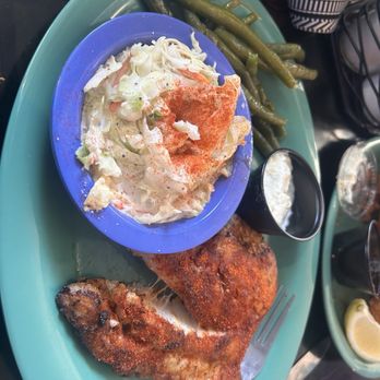 Keegan's Seafood Grille - Blackened grouper with green beans, which was the vegetable of the day and coleslaw. - Seafood Near Me - Indian Rocks Beach, Florida