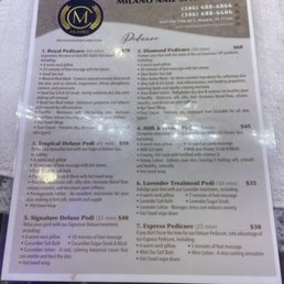 Pedicure menu Pedicure menu