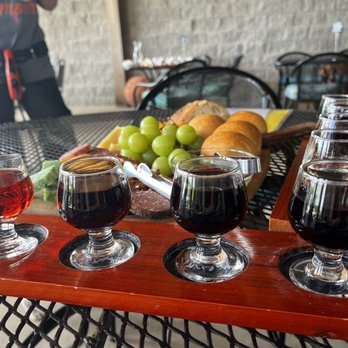 Castle Oaks Vineyard & Winery - three glasses of wine and bread - Wine Tasting Room Near Me - Athens, Texas