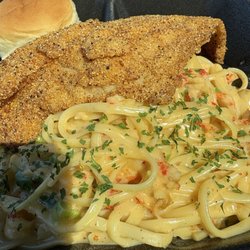 Angelaques Catering - Fish Friday- catfish and crawfish pasta