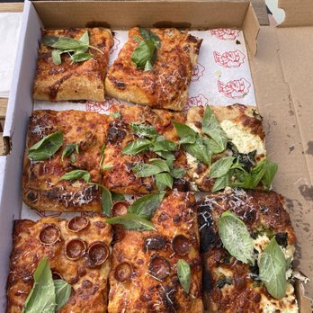 Baby Luc’s - 2 Margherita slices, 2 sausage and pepper slices, 2 ricotta and broccoli slices, 2 pepperoni slices. Total was about $38 - Pizza Near Me - Brooklyn, New York