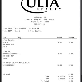Ulta Beauty - Receipt from previous May 11 visit with "Master stylist Maria C" where "Master Stylist Loida" claims Maria said I used a coupon - Hair Salons Near Me - Miami, Florida Ulta Beauty - Receipt from previous May 11 visit with "Master stylist Maria C" where "Master Stylist Loida" claims Maria said I used a coupon - Hair Salons Near Me - Miami, Florida