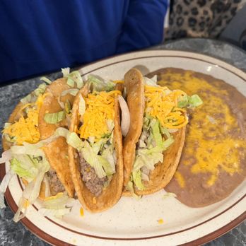 Cafe Leon Mexican Restaurant - Three taco combination plate with double beans - Mexican Near Me - Fresno, California Cafe Leon Mexican Restaurant - Three taco combination plate with double beans - Mexican Near Me - Fresno, California