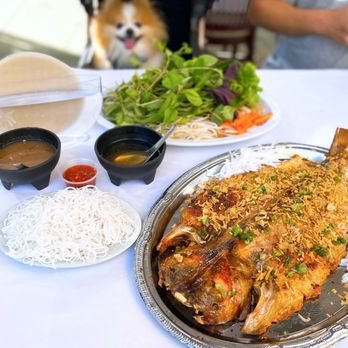 Saigon Kitchen - Cá Quay Dừa Xiêm Da Giòn Kiêu Bên Tre: Signature Crispy Roasted Whole Catfish, w/ rice paper, vermicelli, herbs | M-$53, L-$60 - Vietnamese Near Me - San Jose, California Saigon Kitchen - Cá Quay Dừa Xiêm Da Giòn Kiêu Bên Tre: Signature Crispy Roasted Whole Catfish, w/ rice paper, vermicelli, herbs | M-$53, L-$60 - Vietnamese Near Me - San Jose, California