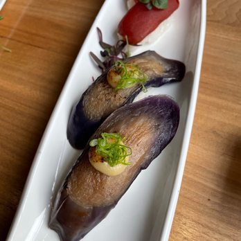 Shizen - Eggplant & tomato nigiri - Sushi Bars Near Me - San Francisco, California Shizen - Eggplant & tomato nigiri - Sushi Bars Near Me - San Francisco, California