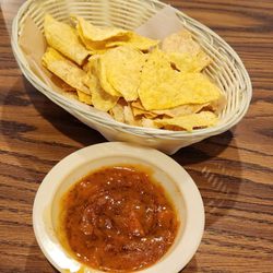 Chips and a tomato-basil-olive oil dip.