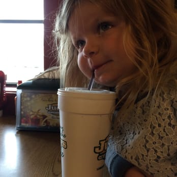 Jucys Hamburgers - Bella Rose enjoying some soda before her meal - Burgers Near Me - Marshall, Texas