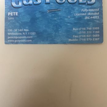 Gus Pools - Business card , signed contract - Pool & Hot Tub Service Near Me - Whitestone, New York Gus Pools - Business card , signed contract - Pool & Hot Tub Service Near Me - Whitestone, New York