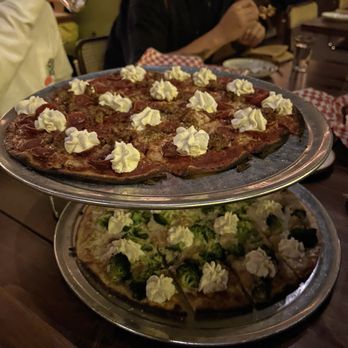 Nonno's - meat lovers thin crust pizza and broccoli thin crust pizza - Pizza Near Me - Houston, Texas