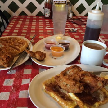 The Huddle - Waffle, chicken and French toast. Home made strawberry, orange and apple cinnamon jam. - American Near Me - San Diego, California The Huddle - Waffle, chicken and French toast. Home made strawberry, orange and apple cinnamon jam. - American Near Me - San Diego, California