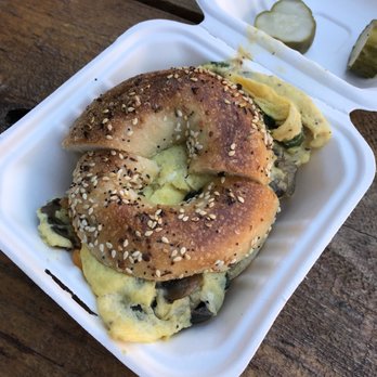 Wise Sons - Mushroom & Egg Breakfast Sandwich on Everything Bagel - Breakfast & Brunch Near Me - Oakland, California Wise Sons - Mushroom & Egg Breakfast Sandwich on Everything Bagel - Breakfast & Brunch Near Me - Oakland, California