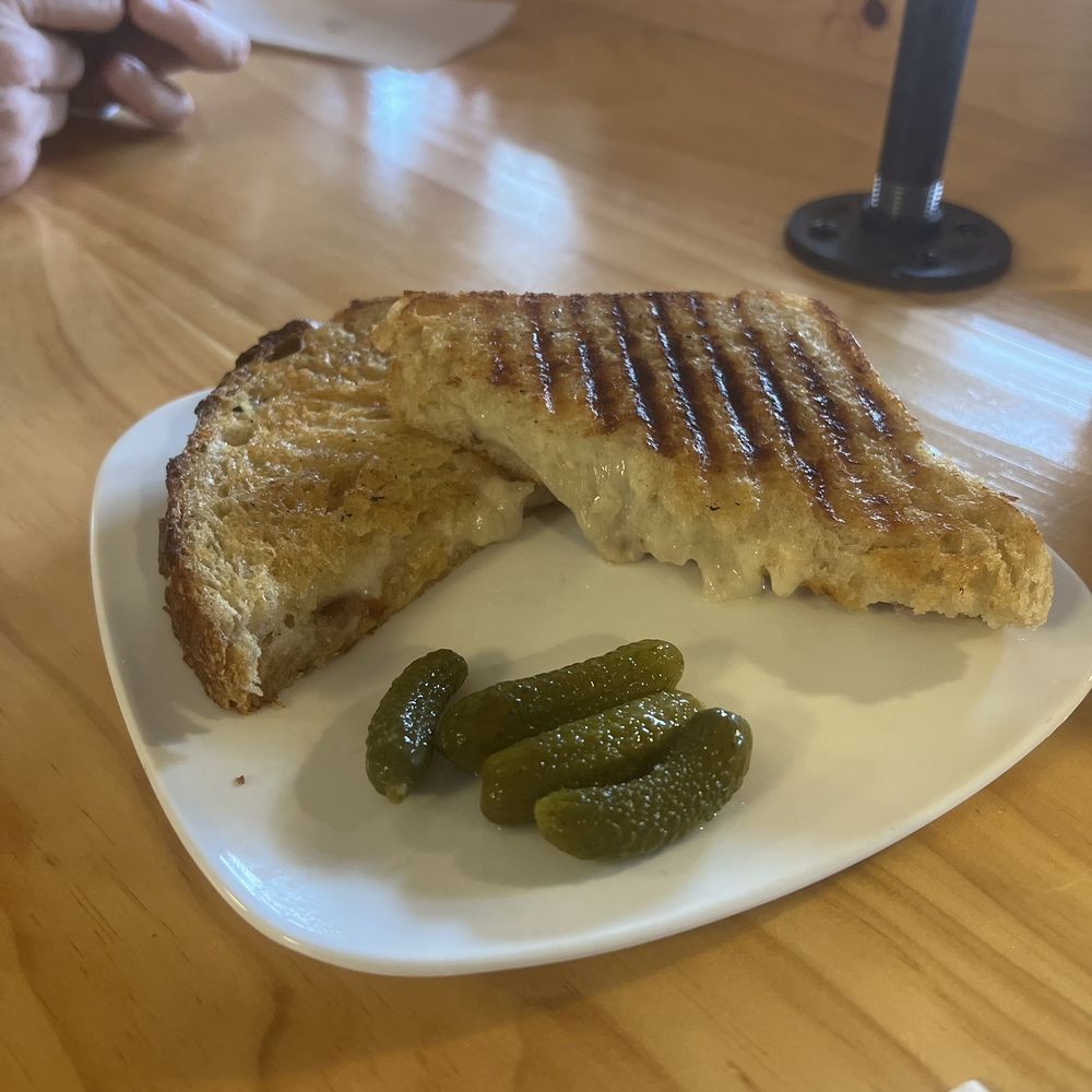 a grilled sandwich and pickles