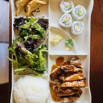 Bento Factory - Lunch special for weekdays with Garden Salad and California Roll and Chicken Teriyaki with gyoza - Japanese Near Me - Everett, Washington Bento Factory - Lunch special for weekdays with Garden Salad and California Roll and Chicken Teriyaki with gyoza - Japanese Near Me - Everett, Washington