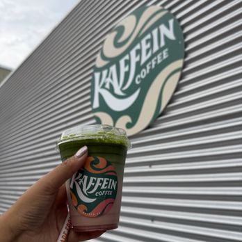 Kaffein Coffee - Outside with an Iced Strawberry Matcha Latte - Coffee & Tea Near Me - San Luis Obispo, California Kaffein Coffee - Outside with an Iced Strawberry Matcha Latte - Coffee & Tea Near Me - San Luis Obispo, California
