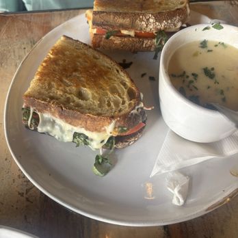 Revelry - The delicious Caprese sandwich on sourdough, OH!! And the coconut curry soup was good too - Wine Bars Near Me - Bozeman, Montana