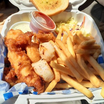 Chart Room Restaurant - Seafood sampler (fried fish, jumbo shrimp and grilled scallops) $18 - Seafood Near Me - Crescent City, California