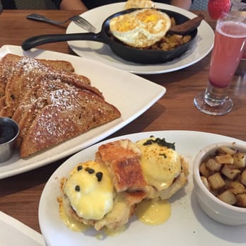 Hash Kitchen - Smoked salmon eggs bennie, classic french toast, berry mimosa, and brisket and corn bread hash - Breakfast & Brunch Near Me - Scottsdale, Arizona