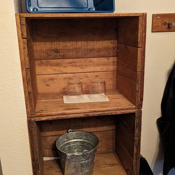 Adrift Hotel - Shelving and galvanized bucket (not sure what the bucket's for...hope it's not ice since it's gavlanized) - Hotels Near Me - Long Beach, Washington Adrift Hotel - Shelving and galvanized bucket (not sure what the bucket's for...hope it's not ice since it's gavlanized) - Hotels Near Me - Long Beach, Washington