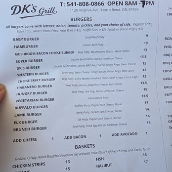 Dk's Grill - Menu 2026 - Burgers & Baskets - American Near Me - North Bend, Oregon Dk's Grill - Menu 2026 - Burgers & Baskets - American Near Me - North Bend, Oregon