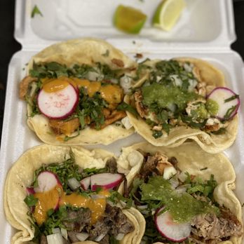 Panchos  Pizza - Al Pastor, steak, chicken, and carnitas tacos. ALL were good but al pastor and carnitas were my two favs. - Pizza Near Me - Milford, Connecticut