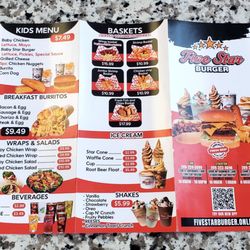 Five Star Burger Modesto - Back side of the Five Star Burger menu. March 2026 prices.