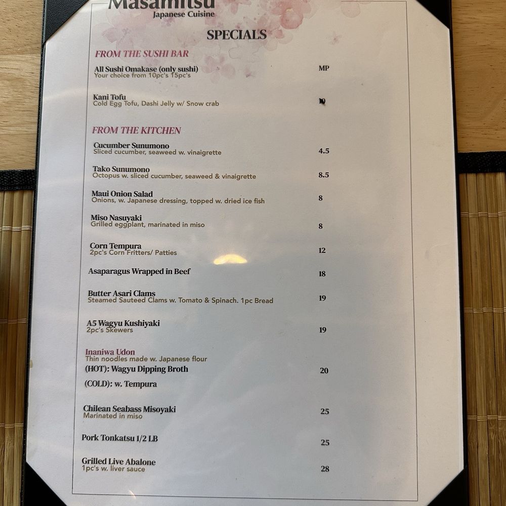 Masamitsu - Menu - Japanese Near Me - San Marino, California Masamitsu - Menu - Japanese Near Me - San Marino, California