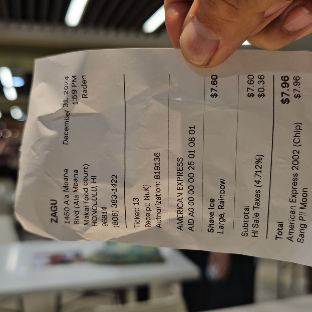 Zagu - Receipt - Desserts Near Me - Honolulu, Hawaii Zagu - Receipt - Desserts Near Me - Honolulu, Hawaii