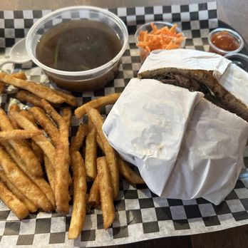 And Broth - Pho Brisket on Rye Sandwich with Seasoned French Fries - Asian Fusion Near Me - Glendora, California
