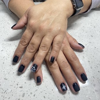 iNails & Lash - Halloween Matte Black nails with freehand designs - Nail Salons Near Me - Aurora, Colorado