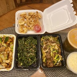 Mr Chen's Authentic Chinese Cooking - Crab Rangoons (A3), Twice Cooked Spicy Pork (P14), Sauteed String Beans (V5), Cumin Beef (B14), Szechuan Beef Stew Noodle Soup (N1)
