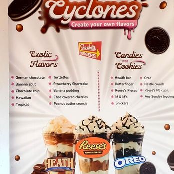 Sno-White Drive In - Cyclones, create your own flavors! Yummy! Exotic flavors or candies & cookies. Personally, I love the Reese's with peanut butter. - Burgers Near Me - Modesto, California Sno-White Drive In - Cyclones, create your own flavors! Yummy! Exotic flavors or candies & cookies. Personally, I love the Reese's with peanut butter. - Burgers Near Me - Modesto, California