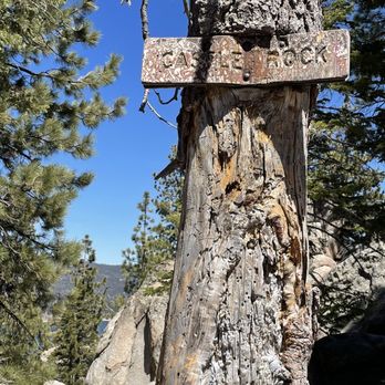 Castle Rock Trail - Sign that lets you know you're just steps away from the base - Hiking Near Me - Big Bear Lake, California