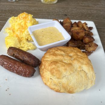 STIR - Sausage, eggs with cheese, grits, potatoes, and buttermilk biscuit - Bars Near Me - Raleigh, North Carolina STIR - Sausage, eggs with cheese, grits, potatoes, and buttermilk biscuit - Bars Near Me - Raleigh, North Carolina