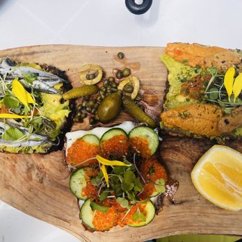 Papille Gustative - My all time favorite - dark rye trio (anchovies and caviar are my recommendations) - Coffee & Tea Near Me - Santa Monica, California