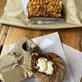 Supermoon Bakehouse - Ferrero Rocher Cruffin (bottom) and Elote with Cojita Cheese & Lime Danish (top) - Bakeries Near Me - New York, New York Supermoon Bakehouse - Ferrero Rocher Cruffin (bottom) and Elote with Cojita Cheese & Lime Danish (top) - Bakeries Near Me - New York, New York