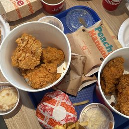 Chickenjoy Bucket, Jolly Crispy Fries, Mac n Cheese, Jolly Spaghetti, and Mashed Potato Chickenjoy Bucket, Jolly Crispy Fries, Mac n Cheese, Jolly Spaghetti, and Mashed Potato