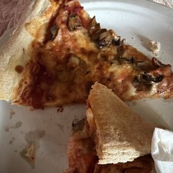 Two Guys From Italy - Pizza slices from a pie I just ordered after not getting pizza from here in 5 months . Crust is dry and had no taste as does the sauce .