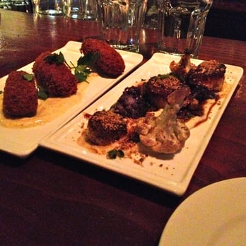 The Monk's Kettle - Corned beef hash croquettes ($9; left); Day boat scallops ($13 for appetizer size) - Bars Near Me - Oakland, California The Monk's Kettle - Corned beef hash croquettes ($9; left); Day boat scallops ($13 for appetizer size) - Bars Near Me - Oakland, California