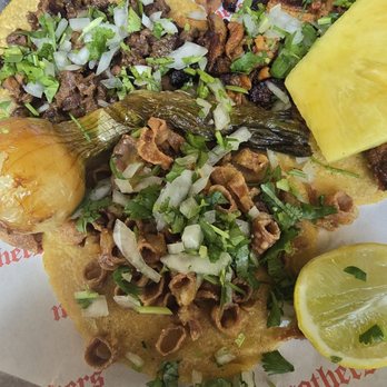 Mothers - 1 asada (too oily) 1 pastor (to much fat no meat) 1 tripas (look like small pieces of calamari) - Tacos Near Me - Ventura, California