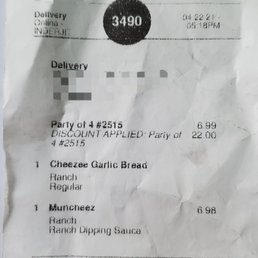 Receipt with items ordered