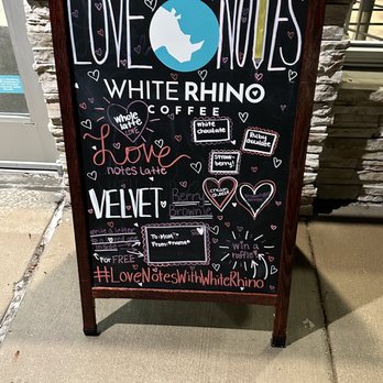 White Rhino Coffee - Outdoor greeting board. - Coffee & Tea Near Me - Frisco, Texas White Rhino Coffee - Outdoor greeting board. - Coffee & Tea Near Me - Frisco, Texas