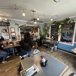 Eggxactly Breakfast & Deli - As you stand by the door facing the dining area inside