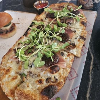 Luke's Kitchen and Bar - HAM, FIG, MUSHROOM, GOAT CHEESE FLATBREAD - Seafood Near Me - Orlando, Florida Luke's Kitchen and Bar - HAM, FIG, MUSHROOM, GOAT CHEESE FLATBREAD - Seafood Near Me - Orlando, Florida