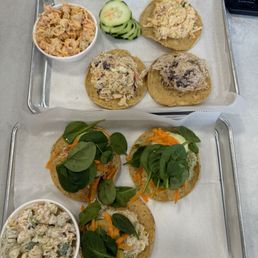 I tried the pineapple pecan, raspberry chicken, and avocado chicken salads.