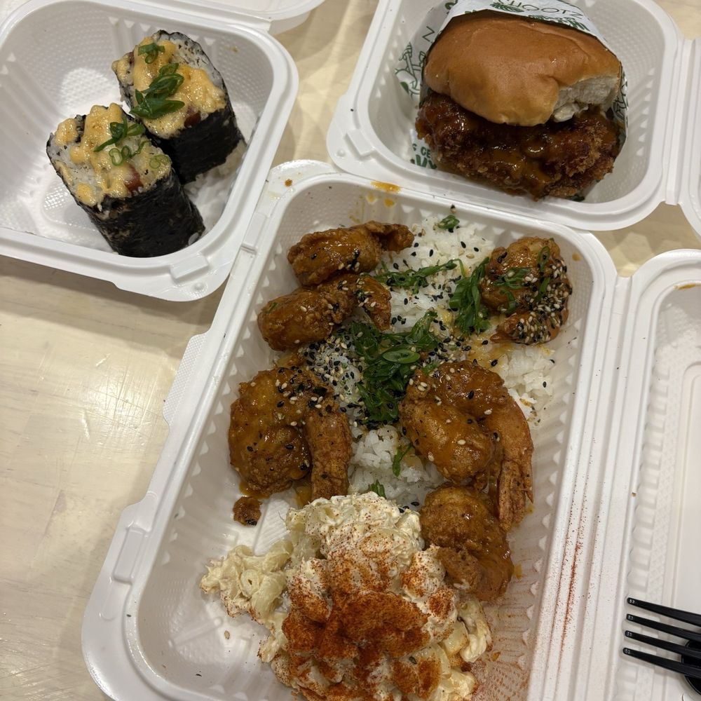 Shootz - Kimchi Butter Shrimp Katsu Chicken Sando 2 Pc Spam Brulee Musubi - Hawaiian Near Me - Stanton, California Shootz - Kimchi Butter Shrimp Katsu Chicken Sando 2 Pc Spam Brulee Musubi - Hawaiian Near Me - Stanton, California