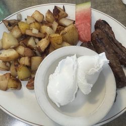 Friends & Neighbors Cafe - Bison sausage & poached eggs