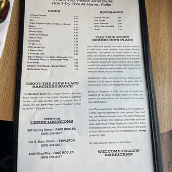 Joe's Place Paso Robles - Breakfast & Brunch Near Me - Paso Robles, California Joe's Place Paso Robles - Breakfast & Brunch Near Me - Paso Robles, California