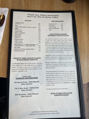 Menu photo 5 Joe's Place Paso Robles Paso Robles, CA Menu photo 5 Joe's Place Paso Robles Paso Robles, CA